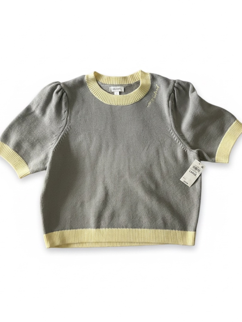 NWT on 34th grey and yellow sweater le weekend. Large